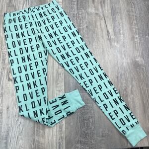 Victorias Secret Pink Pajama Pants Aqua Green Black Waffle Knit Size Small